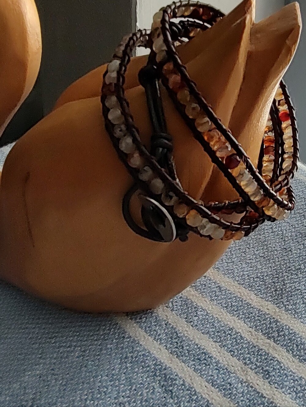 Adjustable Wrap Bracelet In Brown With Warm Shades Of Amber Orange